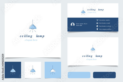 Ceiling lamp logo design with editable slogan. Branding book and business card template.