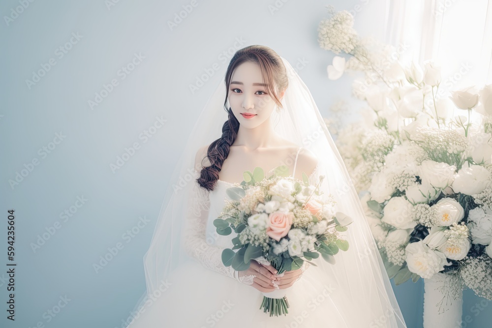 portrait of bride with bouquet, ai generative portrait of bride with bouquet, ai generative