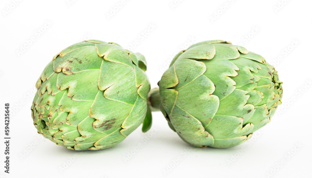 Obraz premium two ripe artichokes on white background