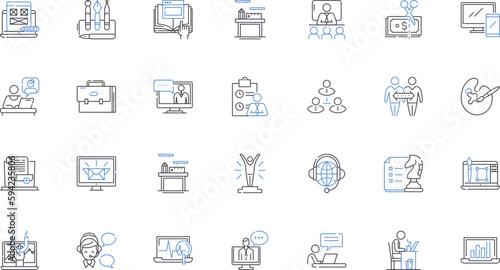 Team building line icons collection. Collaboration, Trust, Communication, Synergy, Leadership, Engagement, Motivation vector and linear illustration. Cooperation,Support,Empowerment outline signs set
