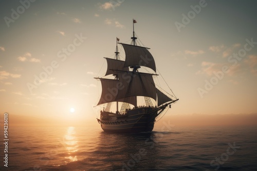 Sea sailung ship. Generate Ai