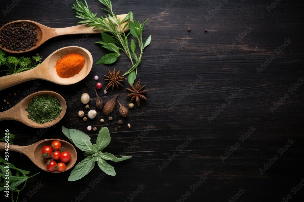 Spices spoon herbs. Generate Ai Spices spoon herbs. Generate Ai