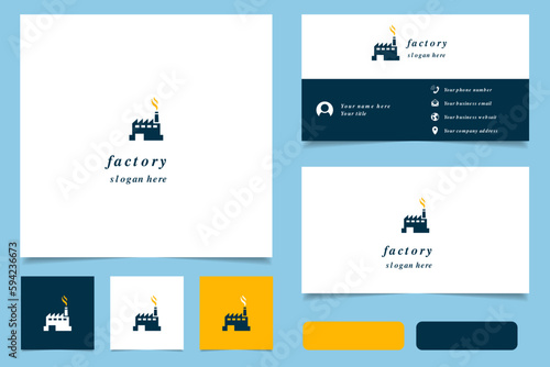 Factory logo design with editable slogan. Branding book and business card template.