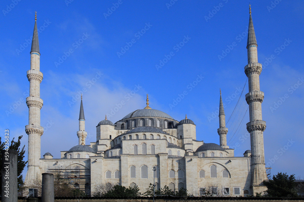 Blue Mosque in Istanbul against the blue sky. Journey 14 April 2023
