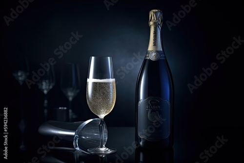 champagne bottle and glass, ai generative