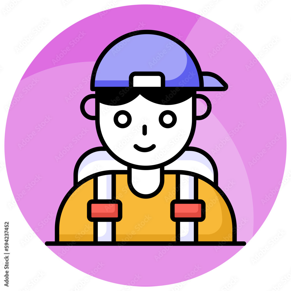 A person wearing cap and backpack denoting vector of traveler in modern style A person wearing cap and backpack denoting vector of traveler in modern style
