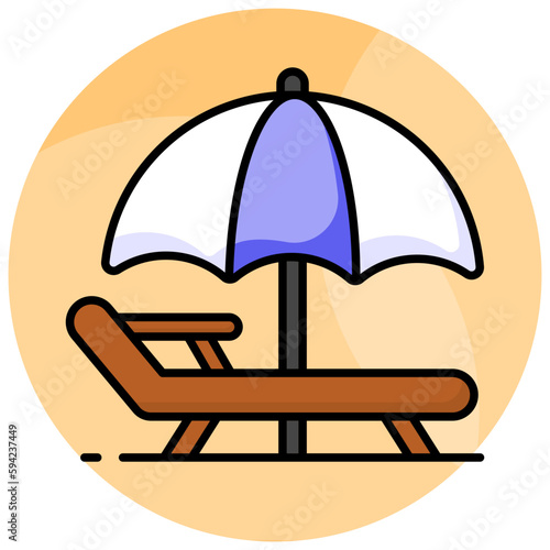 An icon of sunbed represents tanning or relaxation in the sun, premium vector design