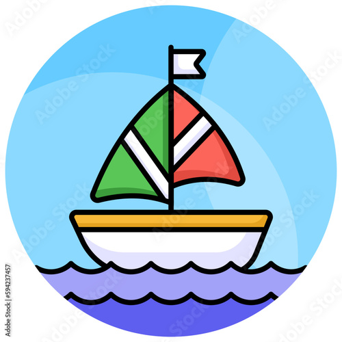 A sailboat icon represents a boat propelled by the wind using a sail, modern vector of boating