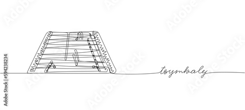 Tsymbaly, dulcimer one line art. Continuous line drawing of music, stringed and percussion instrument, culture, ukrainian, ethnic, national, folk with an inscription, lettering, handwritten.