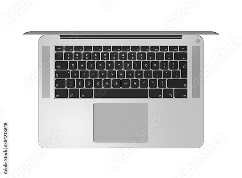 Open laptop top view isolated on transparent background. 3D render