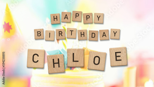 Canvas Print Happy Birthday Chloe card with wooden tiles text