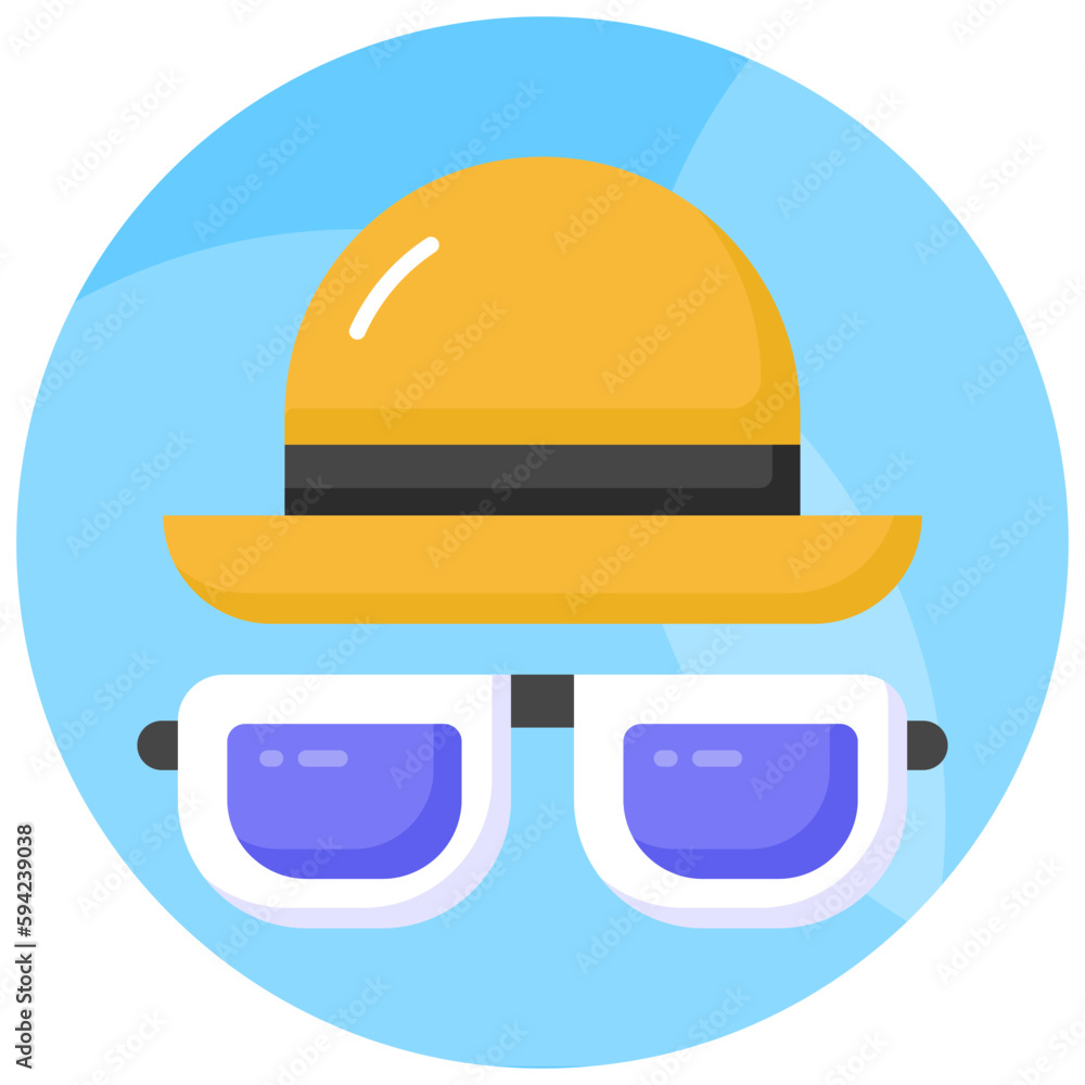 Grab this amazing icon of hat and glasses in trendy style, beach accessories vector design Grab this amazing icon of hat and glasses in trendy style, beach accessories vector design