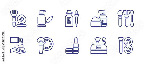 Cosmetic line icon set. Editable stroke. Vector illustration. Containing cosmetics, foundation, makeup, brush, cosmetic.