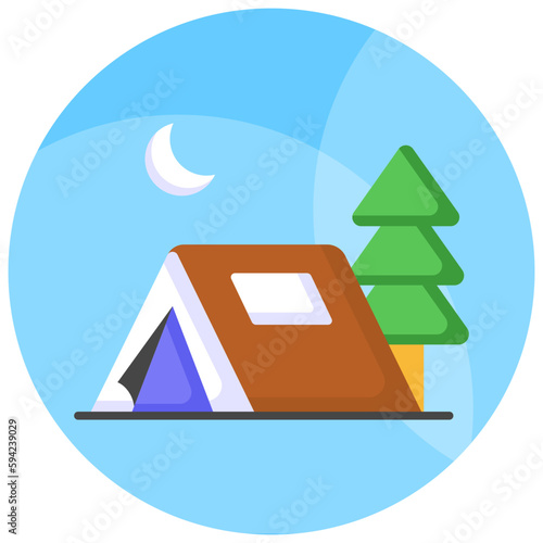 A temporary shelter made of fabric and designed for outdoor camping, providing protection from the elements and a place to sleep