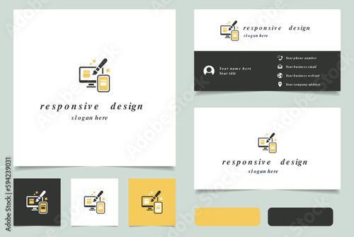 Responsive design logo design with editable slogan. Branding book and business card template.
