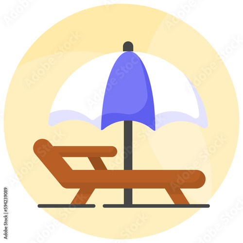 An icon of sunbed represents tanning or relaxation in the sun, premium vector design