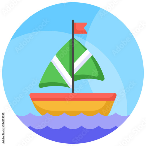 A sailboat icon represents a boat propelled by the wind using a sail, modern vector of boating