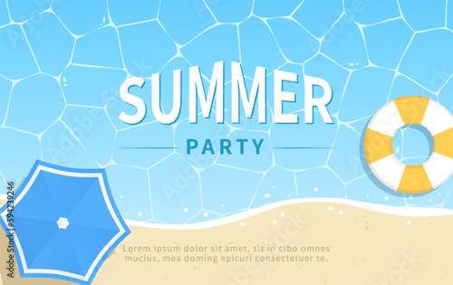 Summer template on beach background with swim ring.