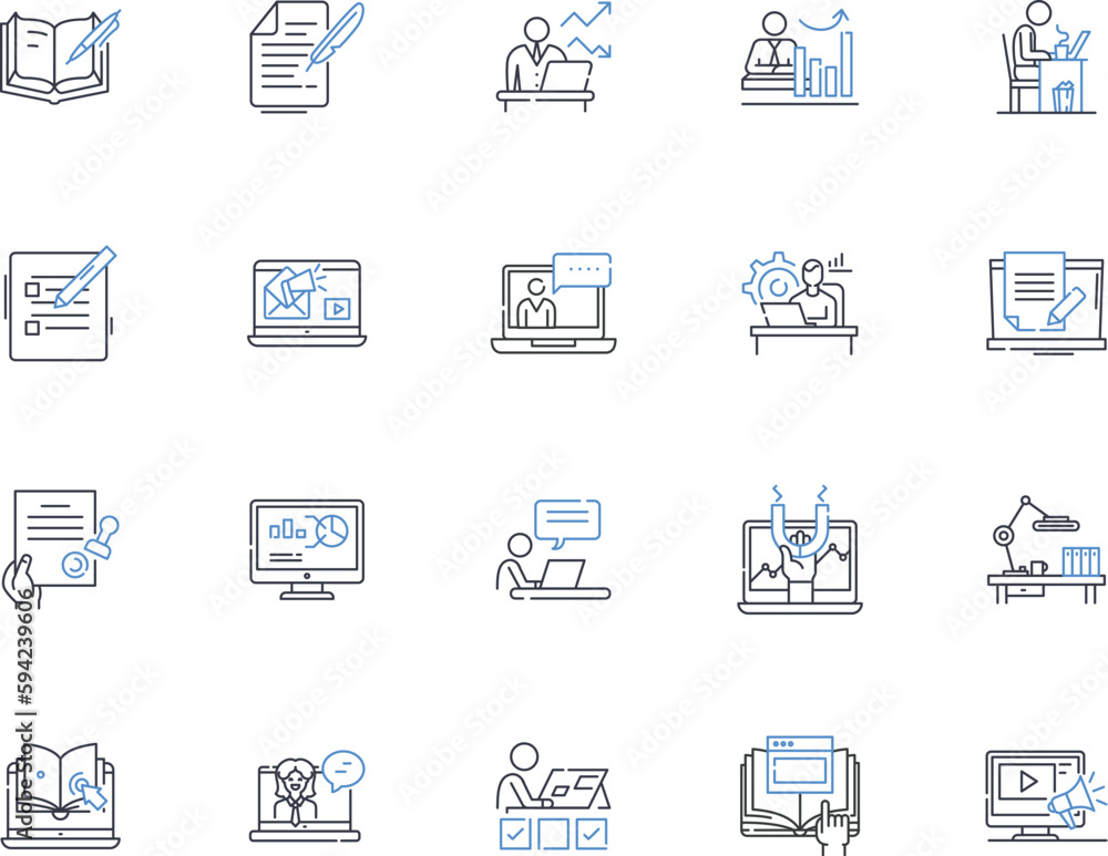 Duty process line icons collection. Responsibility, Accountability, Obligation, Mandate, Commitment, Loyalty, Service vector and linear illustration. Duty,Compliance,Adherence outline signs set