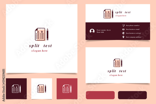 Split test logo design with editable slogan. Branding book and business card template.