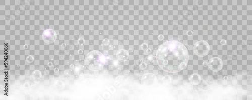 Air bubbles on a transparent background. Soap foam vector illustration.