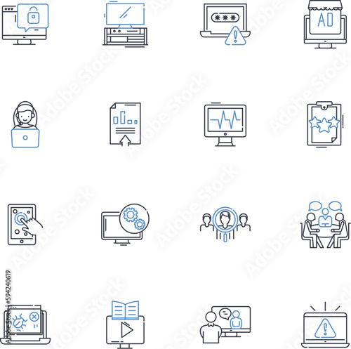 Website design line icons collection. Layout, Navigation, Responsiveness, Aesthetics, UX\UI, Typography, Branding vector and linear illustration. Optimization,Accessibility,Interactivity outline signs