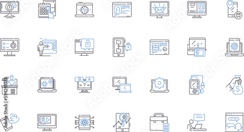 Electronic commerce line icons collection. Cyber, Online, Digital, Web, Virtual, Marketplace, Platform vector and linear illustration. Retail,E-tail,Shopping outline signs set