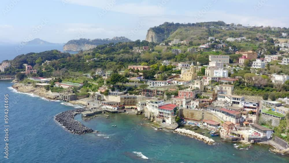 Aerial view of the Fenestrella of Marechiaro. It is located in the Posillipo district in Naples, Italy, and overlooks the Tyrrhenian Sea. Aerial view of the Fenestrella of Marechiaro. It is located in the Posillipo district in Naples, Italy, and overlooks the Tyrrhenian Sea.