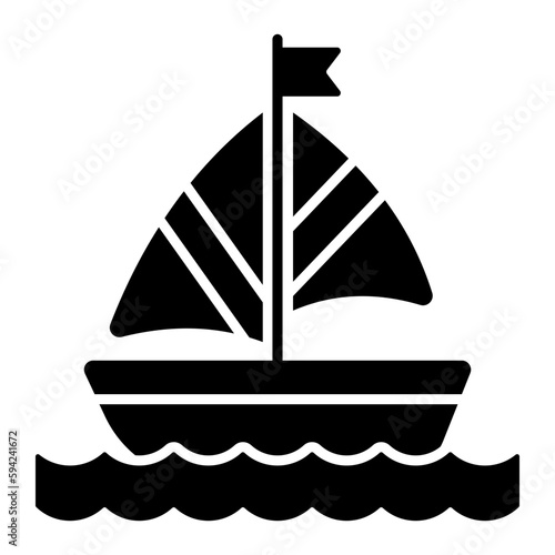 A sailboat icon represents a boat propelled by the wind using a sail, modern vector of boating