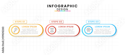 Vector Infographic design template modern timeline. 3 options or steps, Business project template for presentation and report.