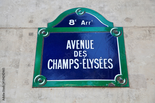 View of a sign of the Champs Elysees Avenue in Paris. © dragan1956