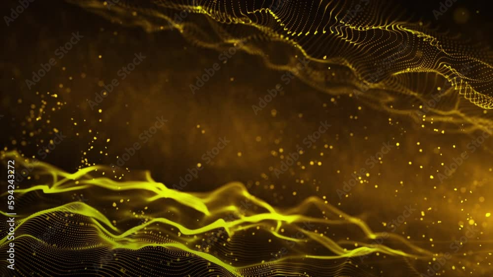 Beautiful Golden Particles Wave and light abstract background with ...