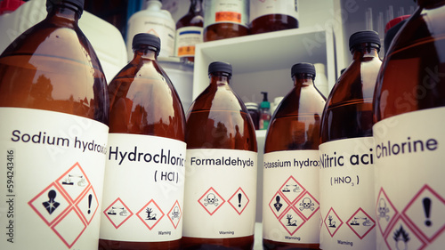 Hazardous chemicals and symbols on containers, chemical in industry