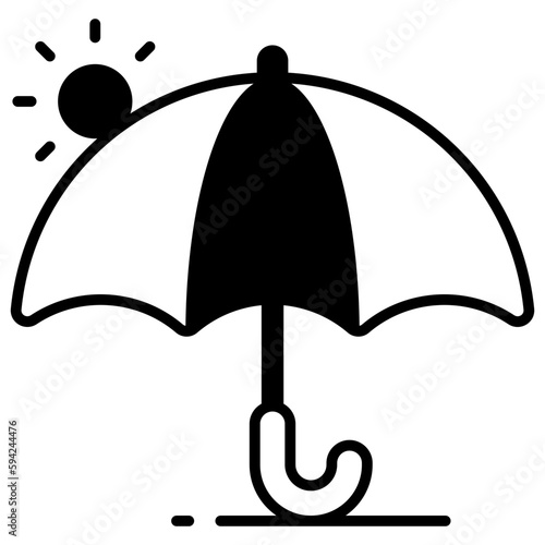 An umbrella icon represents protection from rain or sun, modern vector of sunshade