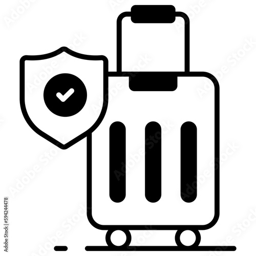 Security shield on attache case denoting vector of luggage security, luggage insurance icon
