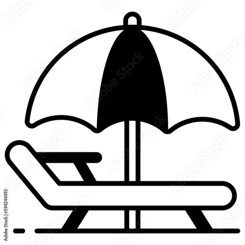 An icon of sunbed represents tanning or relaxation in the sun, premium vector design