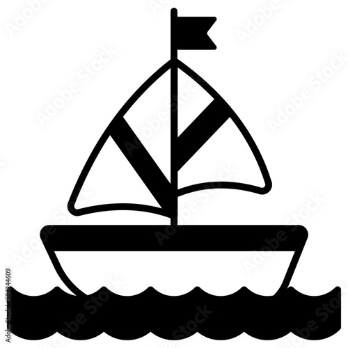 A sailboat icon represents a boat propelled by the wind using a sail, modern vector of boating