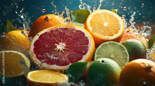 Vibrant and colorful display of juicy citrus fruits  Fresh oranges and limes. 