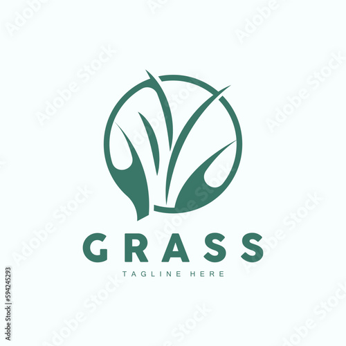 Green Grass Logo Design, Farm Landscape Illustration, Natural Scenery Vector