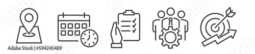 Action plan - thin line icon collection on white background - vector illustration