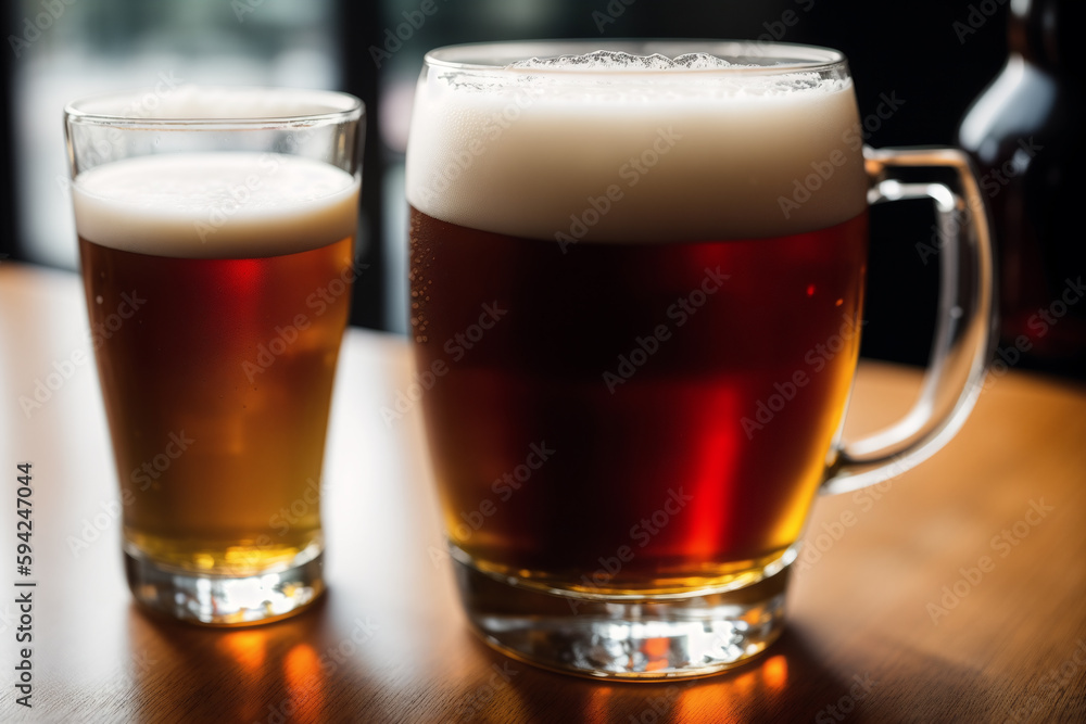 glass of beer with foam on a dark background, close-up. Generative AI glass of beer with foam on a dark background, close-up. Generative AI