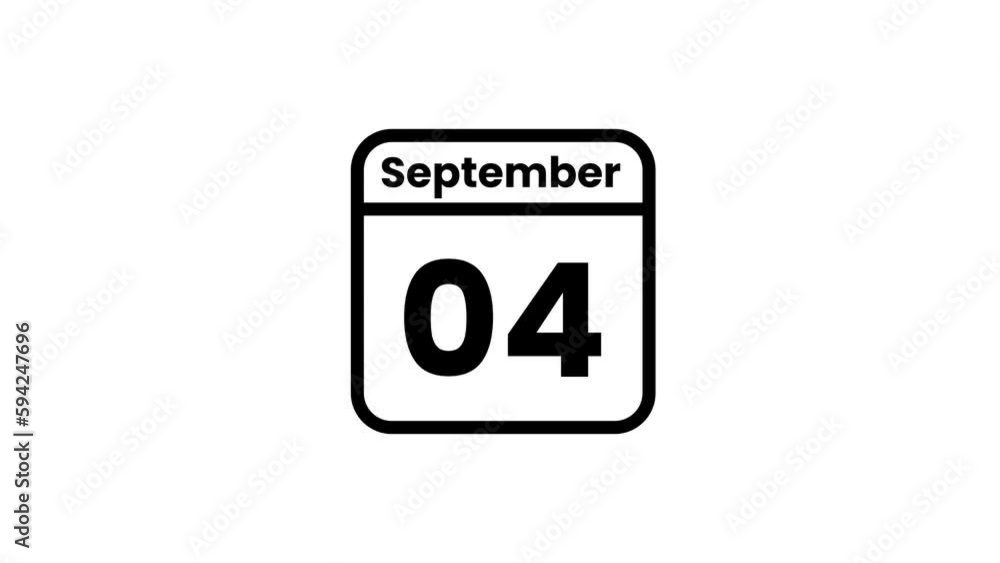 04 September calendar icon animation. Luma matte with transparent background 4K resolution 04 September calendar icon animation. Luma matte with transparent background 4K resolution