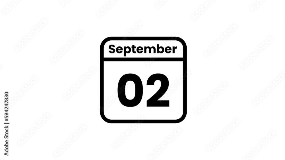 02 September calendar icon animation. Luma matte with transparent background 4K resolution 02 September calendar icon animation. Luma matte with transparent background 4K resolution