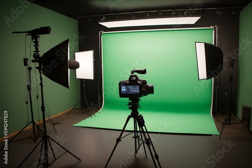 green screen studio with cameras created using AI Generative Technology