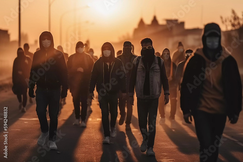 Ultras Hooligans Football Fans Mob masked and black dressed