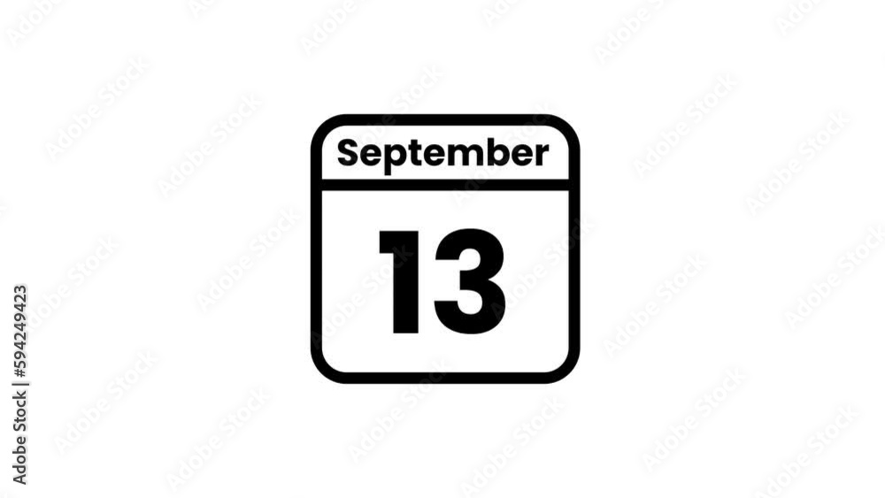 13 September calendar icon animation. Luma matte with transparent background 4K resolution 13 September calendar icon animation. Luma matte with transparent background 4K resolution