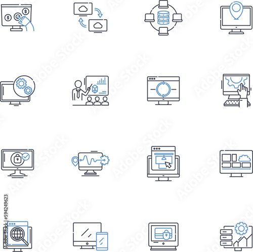 Electronic Communication line icons collection. Email, Attachment, Text, Social, Blog, Tweet, Call vector and linear illustration. Video,Voice,Messenger outline signs set
