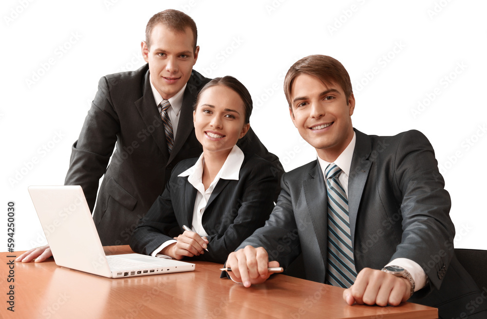 Successful business team working with laptop