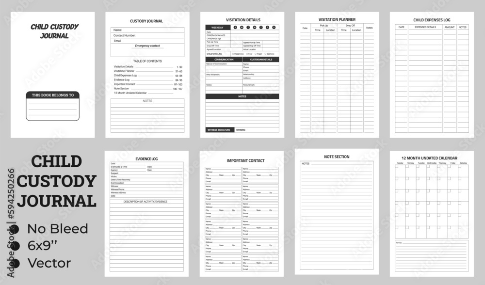 Child Custody Journal Or Notebook, Low Content kdp Interior Template Child Custody Journal Or Notebook, Low Content kdp Interior Template