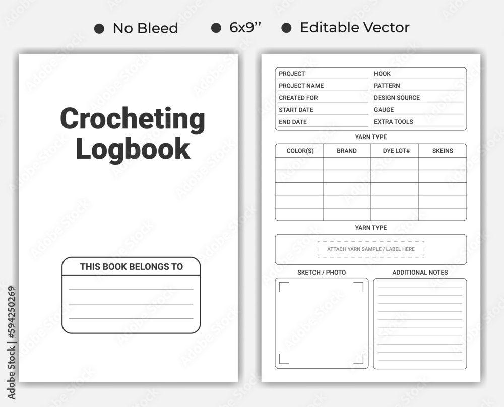 Crocheting Logbook Or Notebook, Low Content kdp Interior Template Crocheting Logbook Or Notebook, Low Content kdp Interior Template